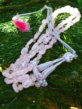Rose Quartz Double-Row Gemstone Necklace with Adjustable Sarafa Clasp
